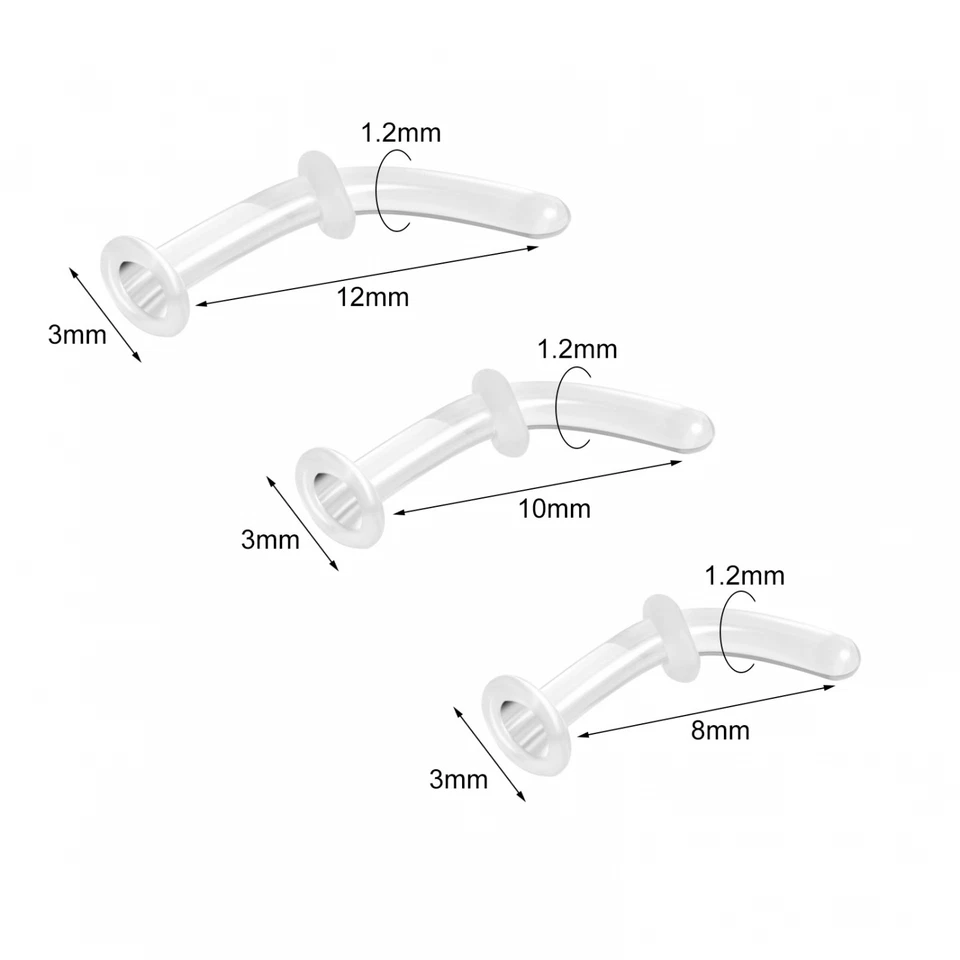 3Pcs Clear Curved Retainer Glass Nose Stud Piercing Helix Tragus Earring Jewelry - Image 3 of 4