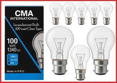 100W Light Bulbs Incandescent GLS Bayonet B22 BC Old Style Clear Light Bulbsx 10 - Image 1 of 4
