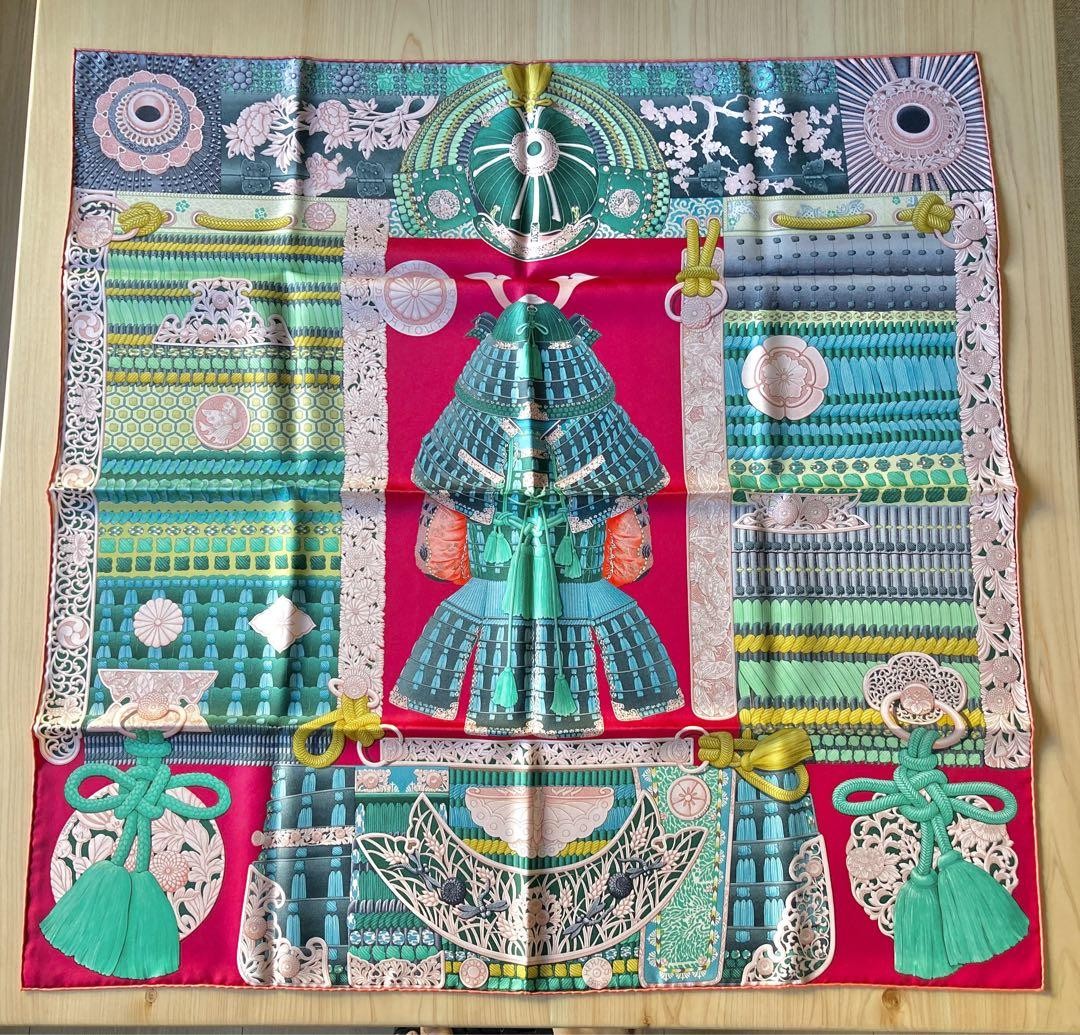 HERMES Scarf Carr 90 Samurai Armor Helmet
