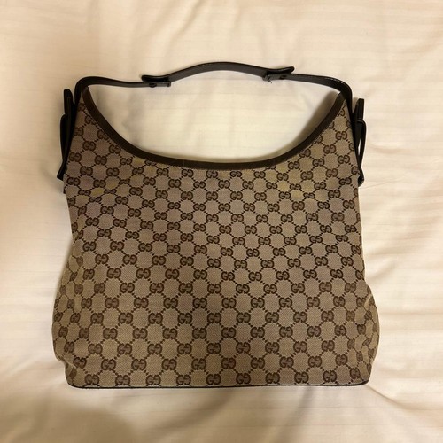 Gucci Handbag Beige Brown Canvas Leather Shoulder Bag with Storage Bag