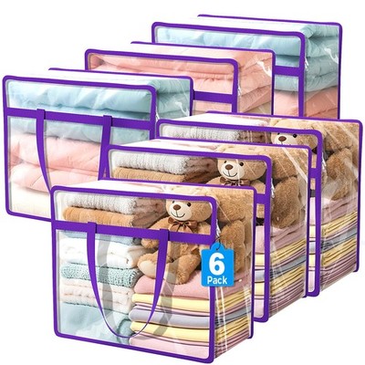 6 Pack 40L Clear Zippered Storage Bags, Vinyl Moving Bag, Bedding, Clothes