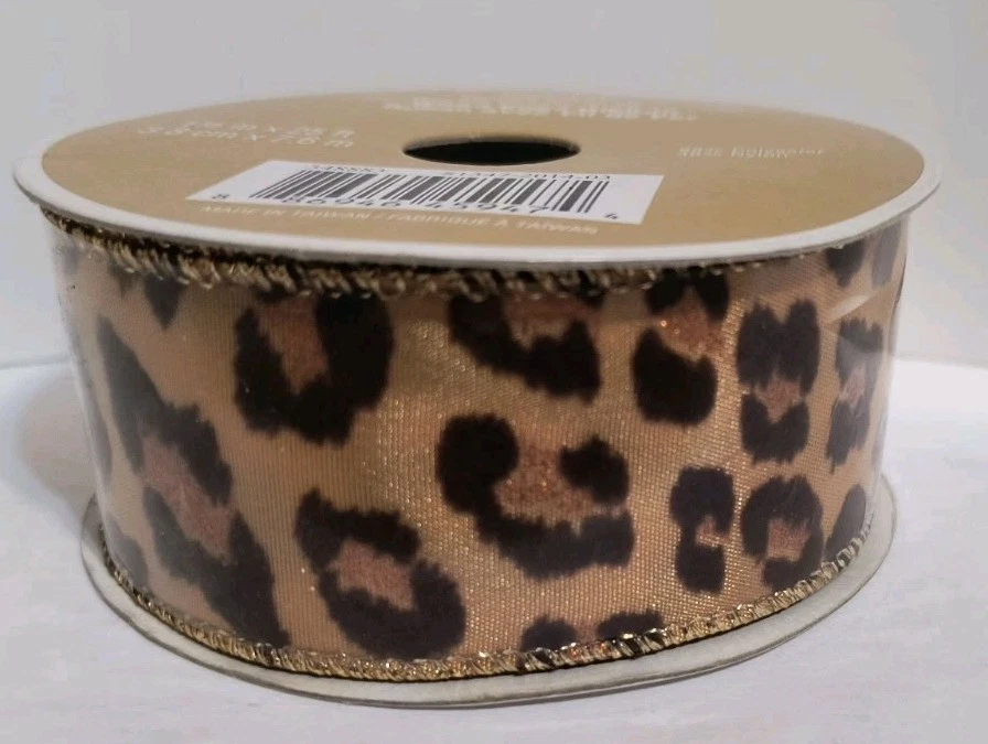 Metallic Leopard Animal Print Wired Ribbon for Bows Crafts Wreaths and Decor NEW - Image 3 of 4