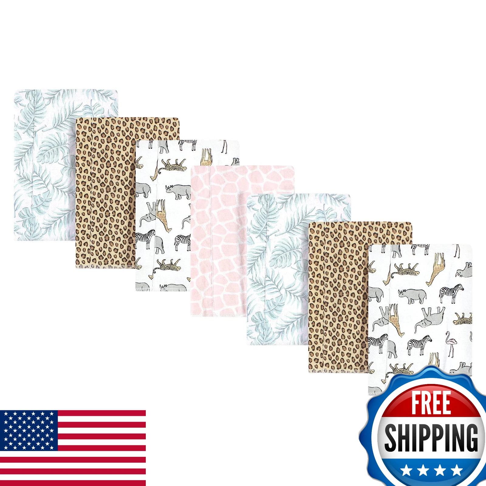 Hudson Baby Unisex Cotton Flannel Burp Cloths Modern Pink Safari One Size