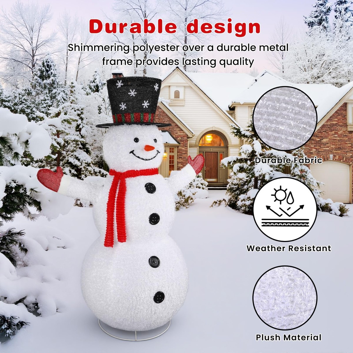 3/4/5 ft Pop-Up Snowman Family, Large 3D Outdoor Collapsible Decor