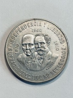 Moneta 10 Pesos Argento 1960 Messicano 150° GUERRA D'INDIPENDENZA Hidalgo Madero