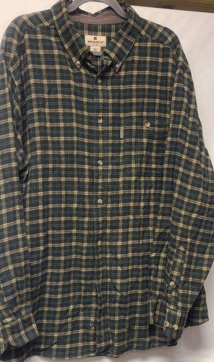 Woolrich Men’s Shirt Cotton Flannel Green Plaid Size XXL Long Sleeve Button Up