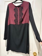 M&S collection Ladies Burgundy Black Smart Shift Dress with lace detail size 12
