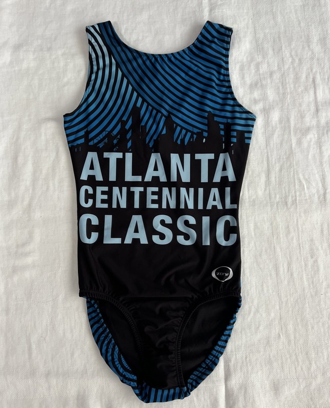Ozone Gymnastics Leotard Sz Adult Small AS Blue Teal Black Geometric Lines ATL