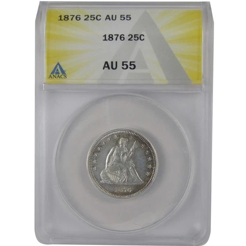 1876 Seated Liberty Quarter AU 55 ANACS Silver 25c Coin SKU:CP141