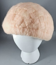 Knit Pink Cloche Pillbox Hat - Vintage - 56cm
