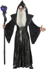 Dark Men Wizard Sorcerer Costume Robe Cloak Hood Belt Halloween 01469