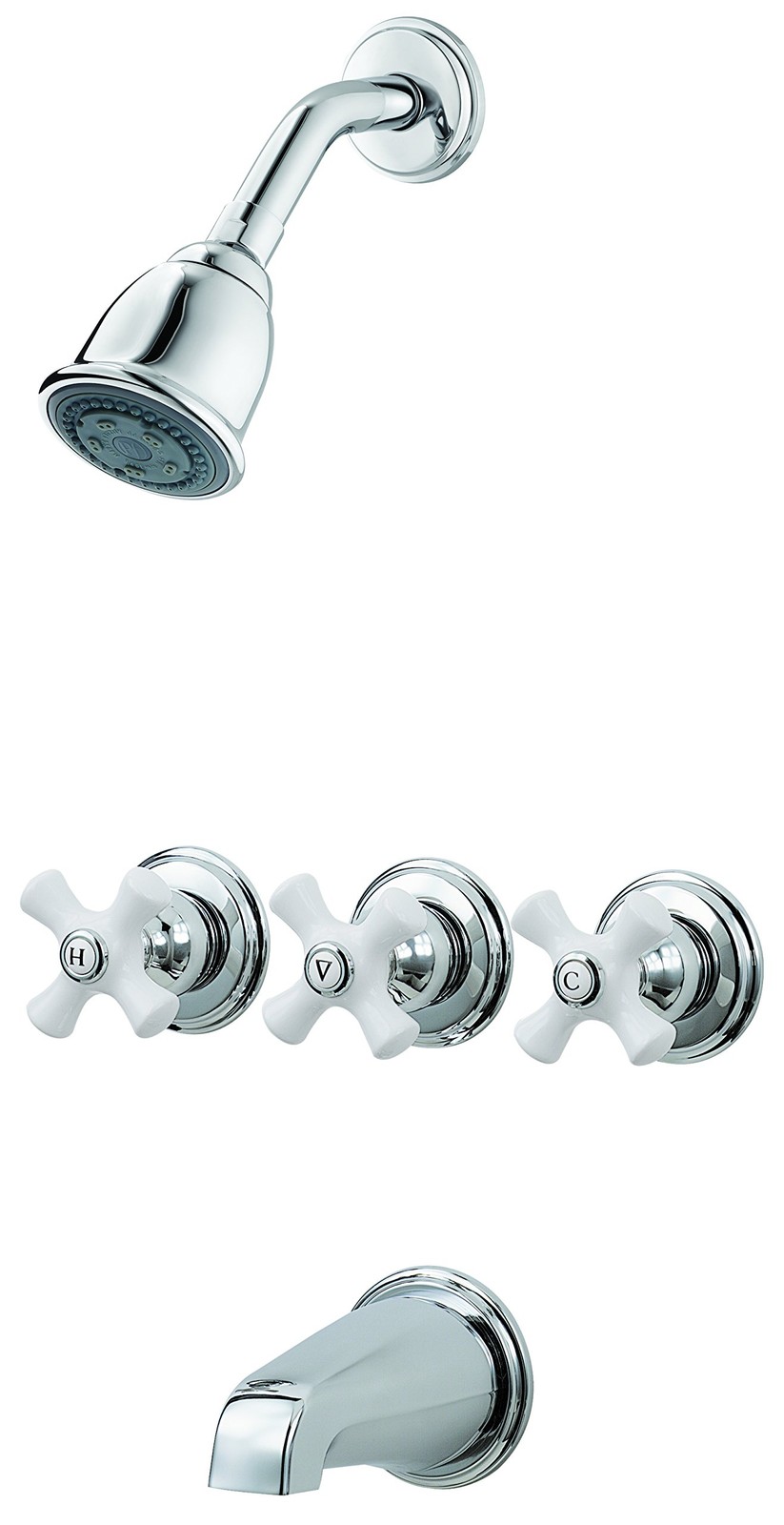 Pfister LG018CPC 3-Handle Tub Shower Faucet Combo Chrome with White Porcelain Accents  