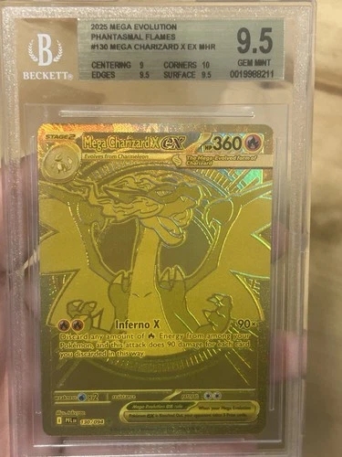 Pokemon Gold Mega Charizard X EX Phantasmal Flames Mega Hyper Rare #130 BGS 9.5
