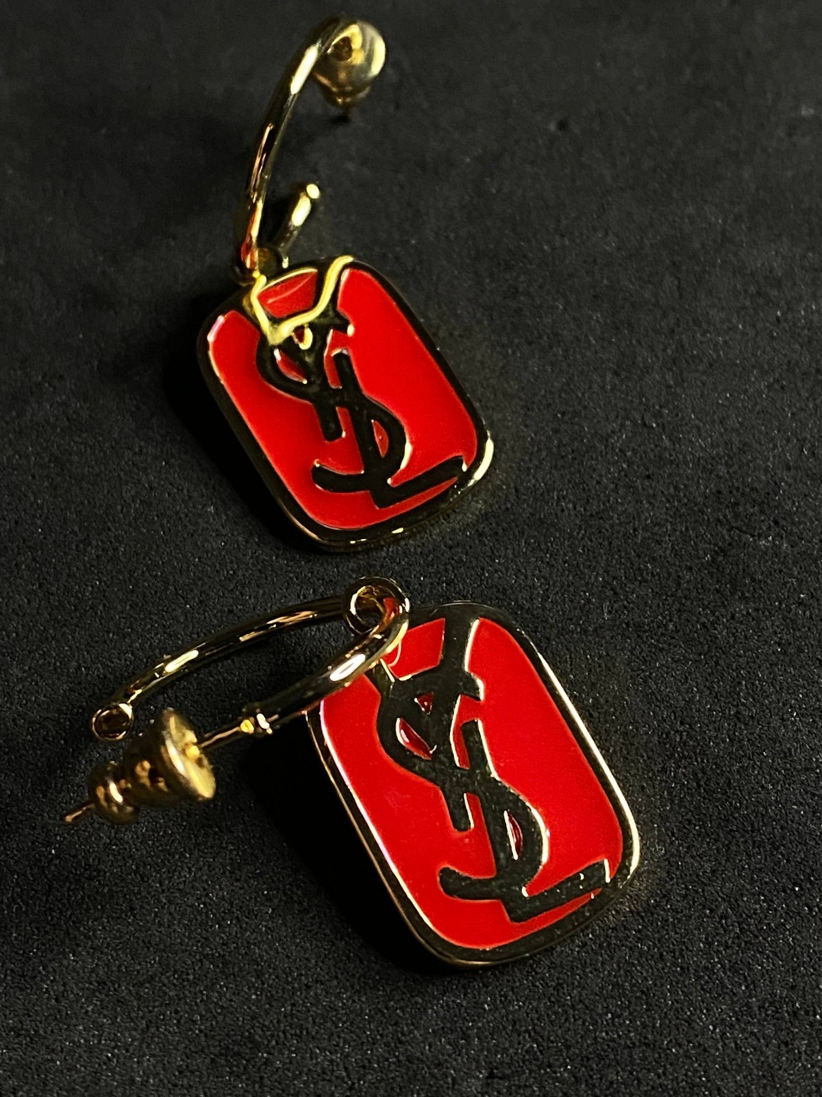 Yves Saint Laurent Red Enamel Logo Earrings 4cm