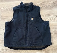 Carhartt Vest Mens 2XL Black Duck Canvas Sherpa Lined Workwear Warm 104277