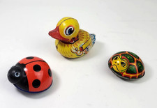 Vtg Lehmann Tin Litho Friction Toys Lili Ladybug Paak Duck Turtle VIDEO WGermany