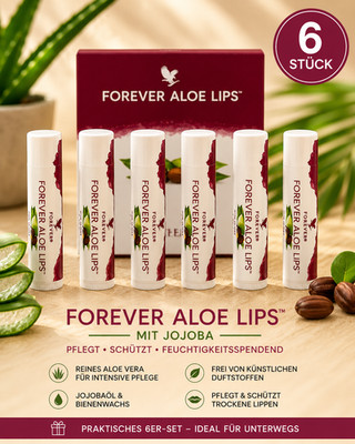 6 x Aloe Lips Forever Living Aloe Vera Lippenpflegestift Lippenbalsam Neu
