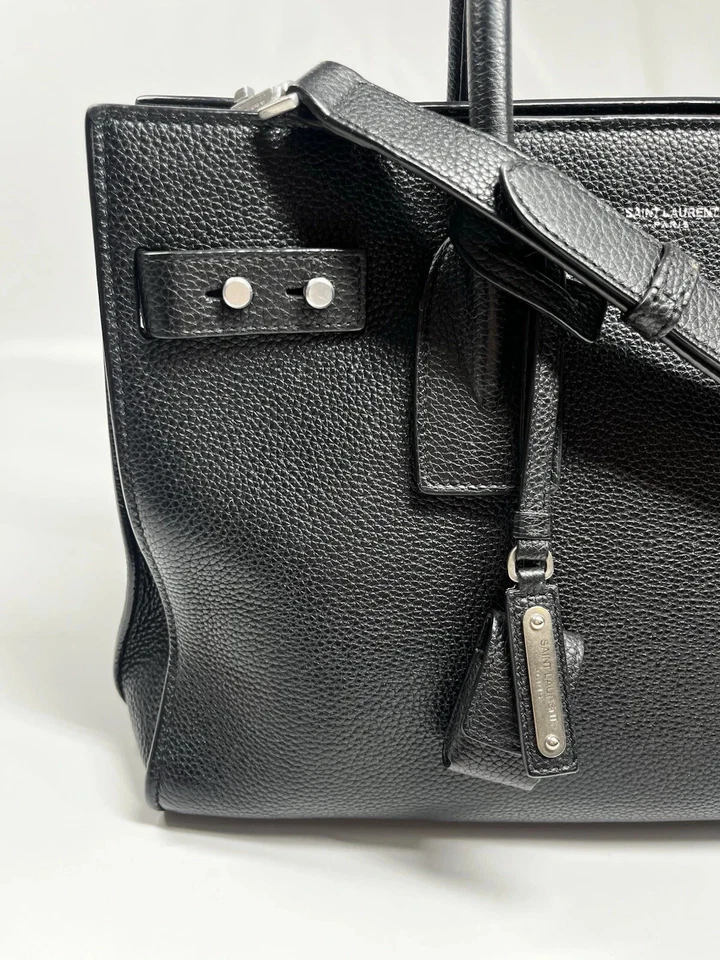 Bolso Cartera SAINT LAURENT Sac De Jour Asa Superior Cuero Guijarro Granulado Negro Foto 3 de 4