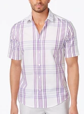 Alfani Mens Classic Fit York Plaid Shirt Majesty Size Large