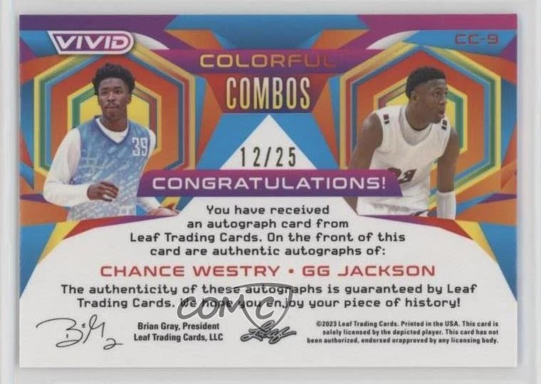2022-23 Leaf Vivid Colorful Combos /25 Chance Westry GG Jackson #CC-9 Auto - Image 2 of 2