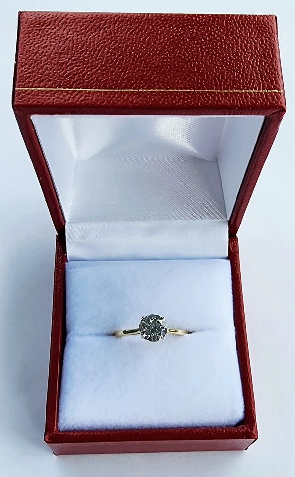 Anillo de boda de compromiso brillante redondo solitario de 1 quilate real de oro amarillo macizo de 14 quilates Foto 2 de 4