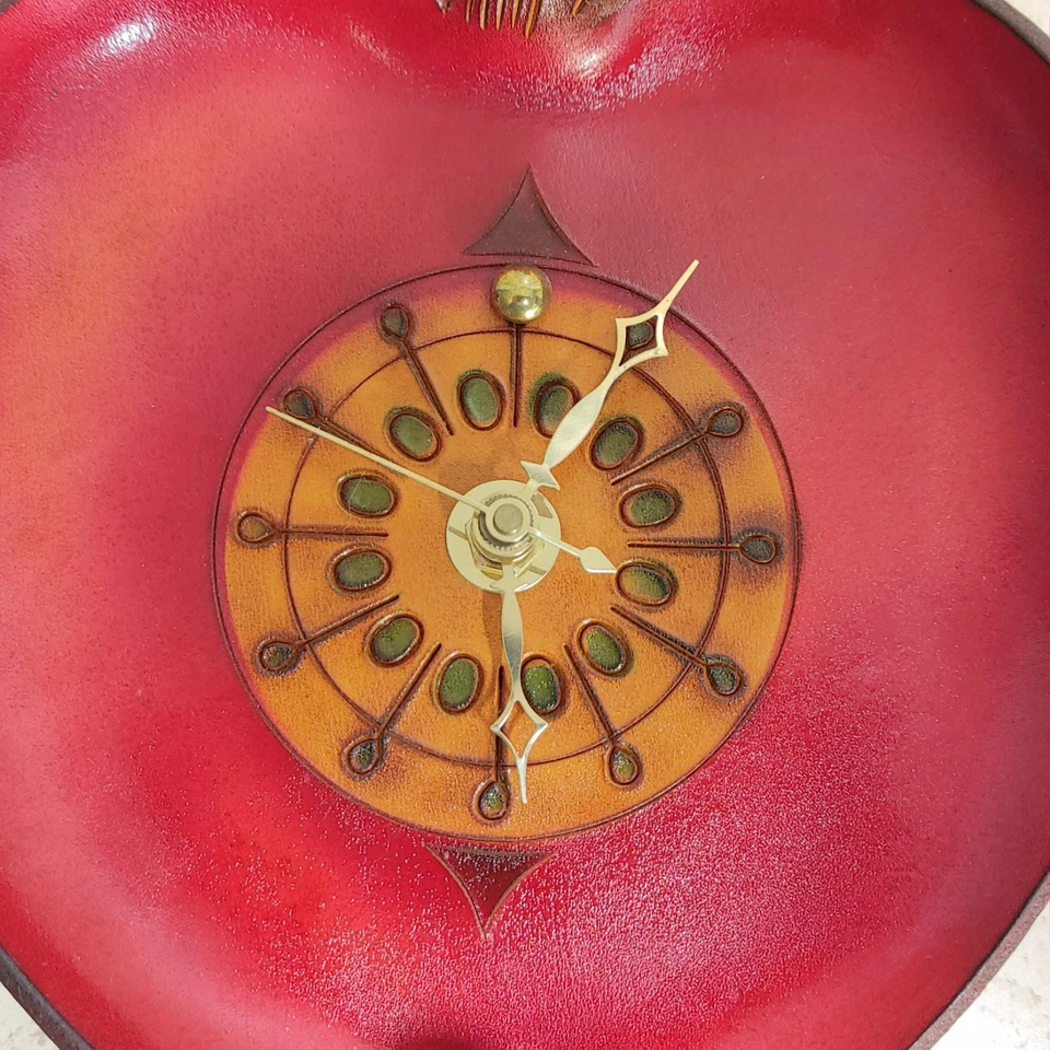 Leather Apple Wall Clock 9" Working Quartz Farmhouse Country Teacher Decor - Image 2 of 4