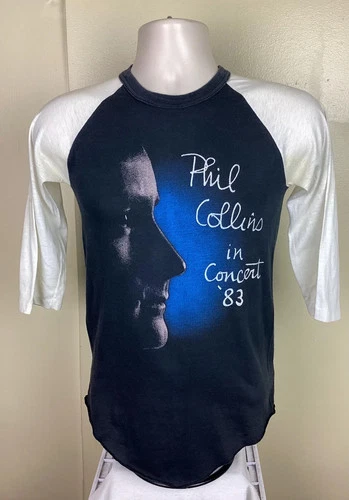 Phil Collins Raglan Jersey Style Concert T-Shirt Bl 1980s vintage concert t-shirt, vintage, size XS, single stitch, B+ condition