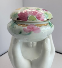 Antique Victorian Milk Glass Hair Receiver Hand Painted Japan Floral