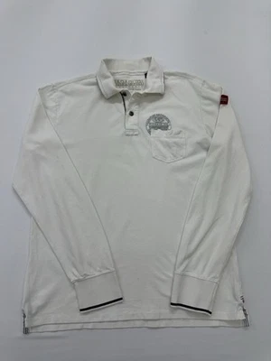 Polo blanc Napapijri manches longues logo col décontracté unisexe XL - Photo 1/4