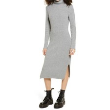 LULUS NEW $58 Sheerah Turtleneck Midi Sweater Dress Heather Gray XS