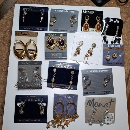 Vtg Earring Lot Givenchy Monet Enamel Faux Gemstones Costume Jewelry