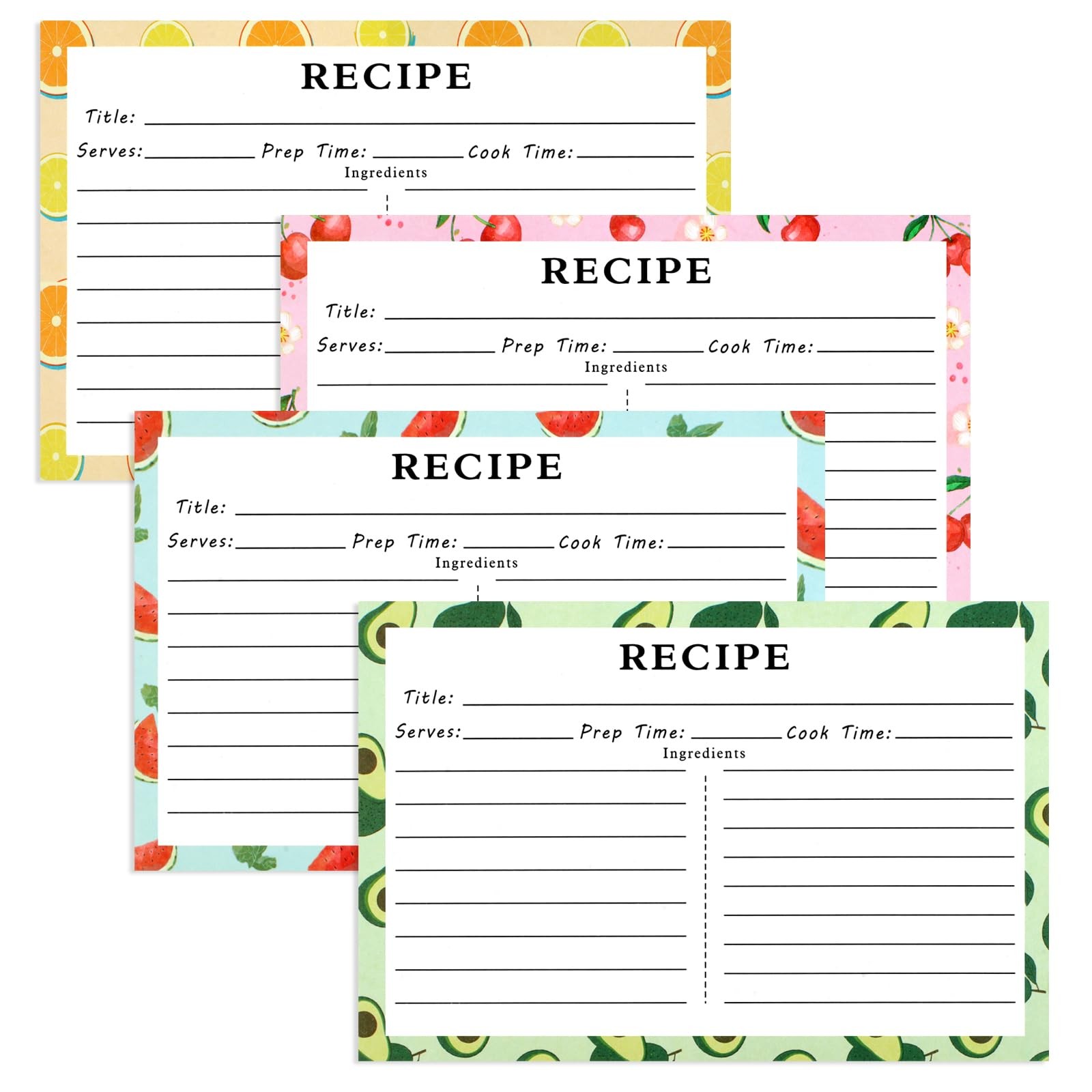 72 Blank Recipe Cards for Bridal Shower and Wedding - 4x6 Double Sided, 4 Fru...