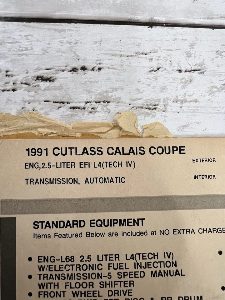 老式 1992 年 Oldsmobile Cutlas 经销商窗户贴纸 10K 美元 MSRP 特色星历 — 第 2/4 张图片