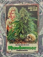 MARIJUANA HEMP CANNABIS BUD FLOWER SKULL MUNDUMMER PRINT SIGN METAL WALL ART