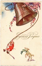 PC ARTIST SIGNED, CASTELLI, JOYEUSES PAQUES, Vintage Postcard (b46371)
