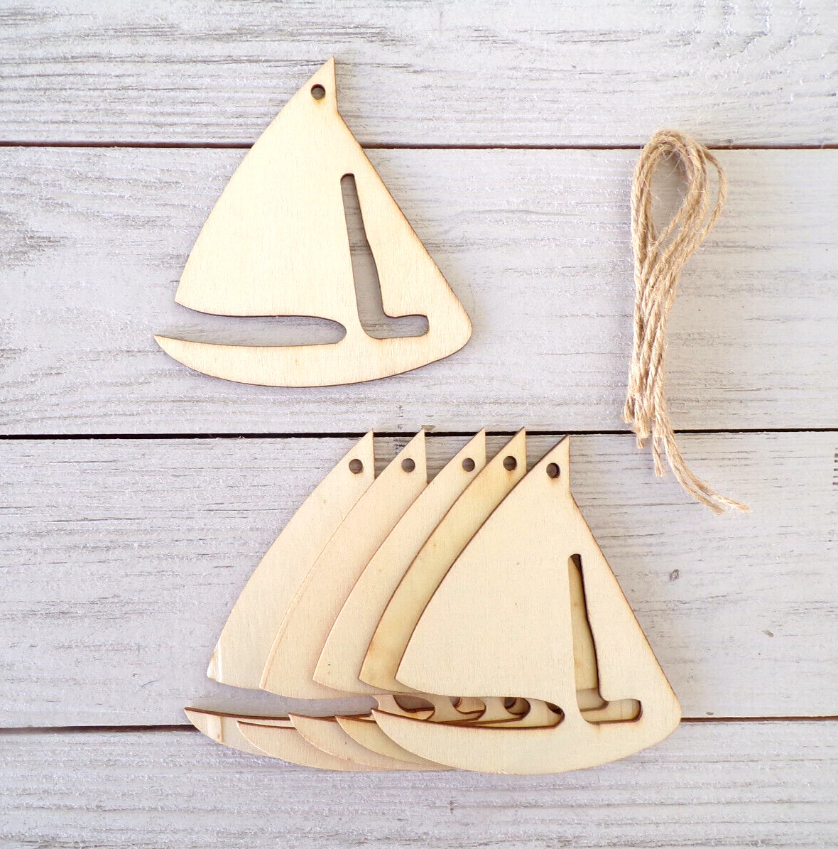 Set of 6 Wooden Crafts to Paint, Boat Ship Sailboat Hanging Ornaments  Unfinished