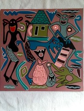 GEORGE  LILANGA, olio su masonite cm 40x40 con autentica