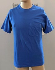 Vtg USA Made Fruit of the Loom Pocket t shirt Mens M Selvedge 80s 90s Blank Blue