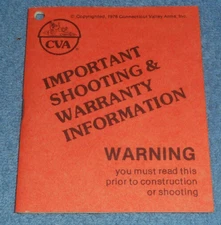 CVA Connecticut Valley Arms Muzzleloader Shooting Warranty Info Booklet 1980