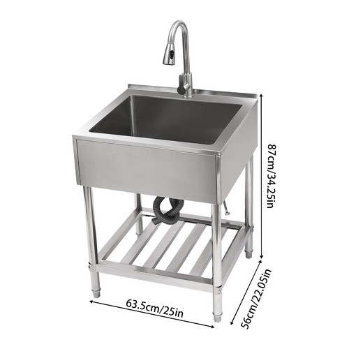 25" Freestanding Hand Wash Sink Commercial Restaurant Stainless Steel - Picture 5 of 21