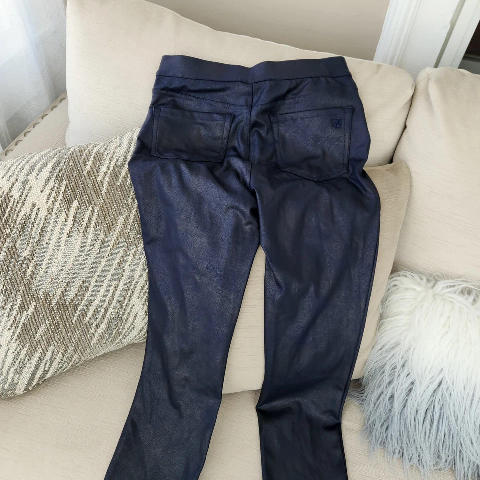 DG2 by Diane Gilman Slim & Sleek Coated Knit Leggings Navy PS - Image 3 of 4