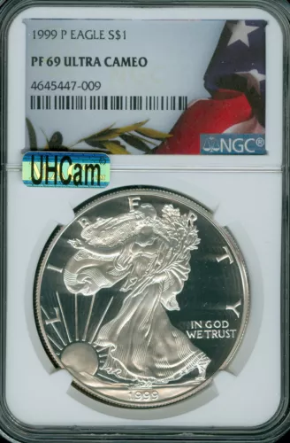 1999 P SILVER EAGLE NGC PF69 UCam MAC ULTRA HEAVY CAM MAC SPOTLESS FLAG *