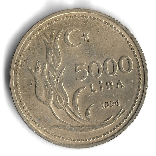 1994 Turkey / Turkiye 5000 Lira World Coin - KM# 1025