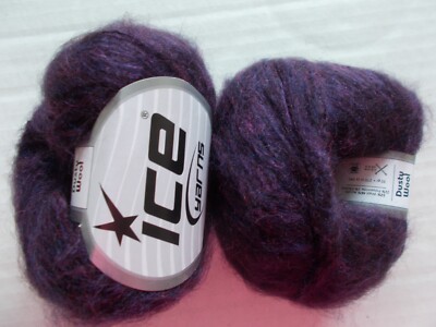 Ice Yarns Dusty Wool Superfine brushed yarn, dark purple, lot of 2 (297 yds ea)