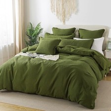 Olive Green Cotton Waffle duvet cover, Stonewashed duvet cover, Queen duvet set