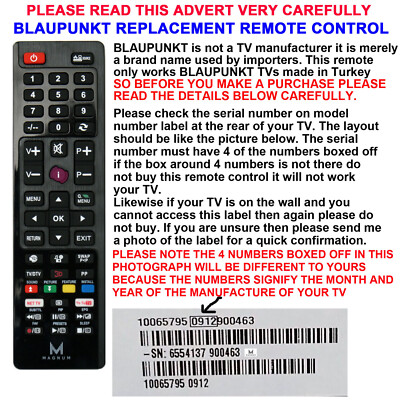 BLAUPUNKT TV FERNBEDIENUNG ERSATZ, FUNKTIONIERT DIE MEISTEN MODELLE INKL. SMART TV