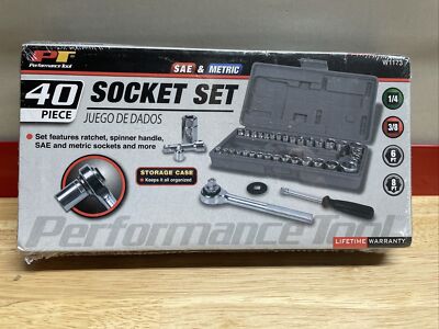 Performance Tool W1173 SAE/Metric 40-Piece Socket 40-pc Set, Silver ~ Brand New