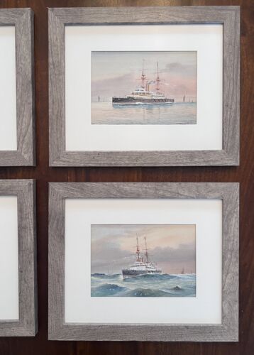 4 W. Cluett Maritime Seascape RMS War Ship Marine Seascape Watercolor Paintings - Picture 3 of 20