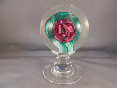 Antique New Jersey Millville Rose Pedestal Paperweight 5 1/4" Excellent