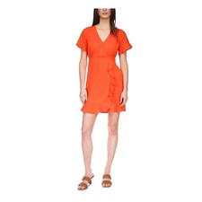 Michael Kors Women's Faux-Wrap Ruffle Mini Dress Optic Orange Size XL NWOT